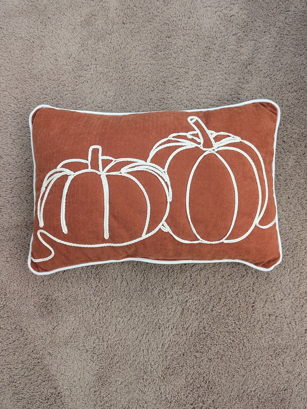 Rust Pumpkin Embroidered Accent Pillow - Autumn Home Accent